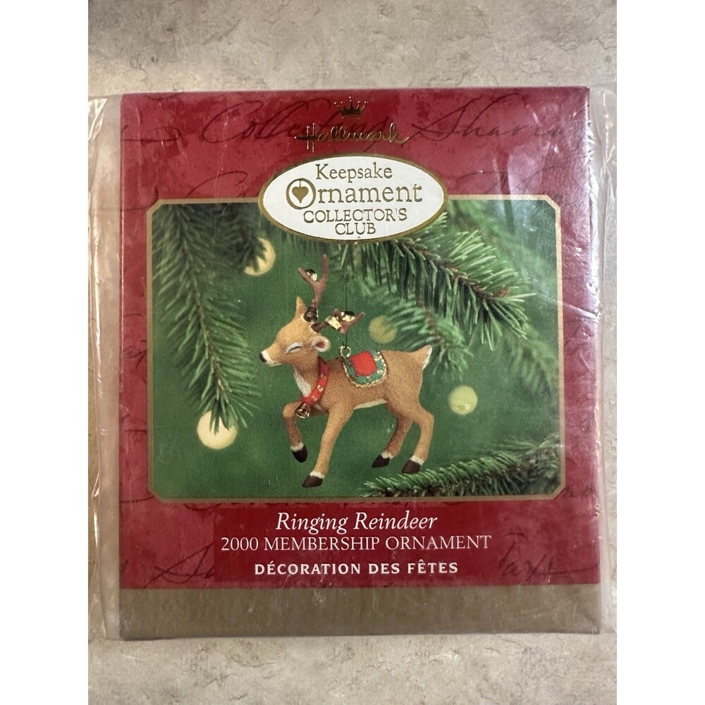 2000 SEALED NEW Hallmark Membership Collector's Club Ornament Ringing Reindeer